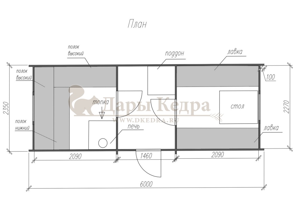 Баня «Викинг» из кедра 6х2,2 метра с боковым входом